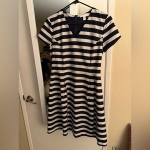 BOSS Navy and White Midi Dress